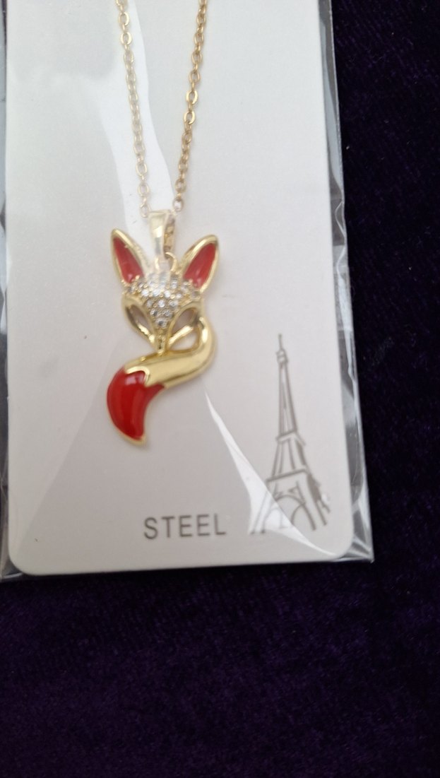 Renkli Baskılı Zincir Detaylı Altın Kadın Kolye - Görsel 2