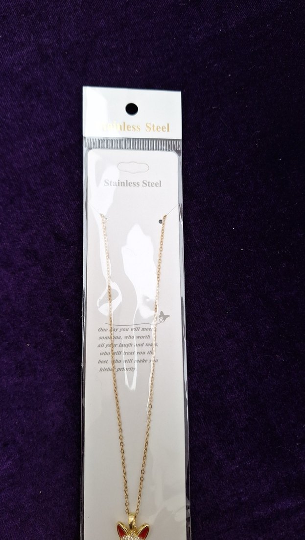 Renkli Baskılı Zincir Detaylı Altın Kadın Kolye - Görsel 3