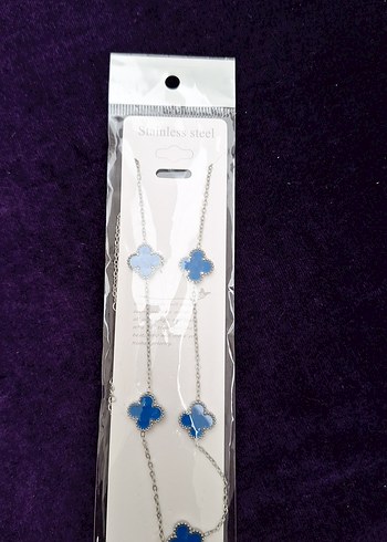 Uzun Zincirli Mavi Kadın Kolye - Görsel 3