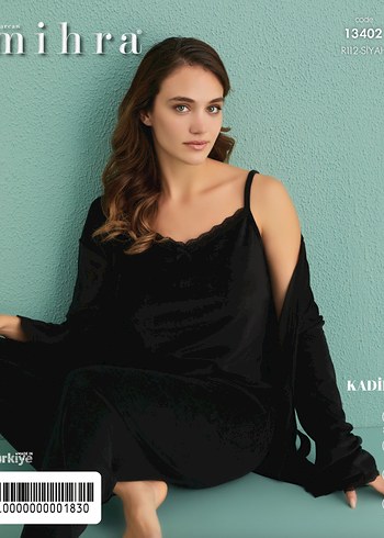 Siyah Uzun Kollu Rahat Kadın Pijama Takımı
