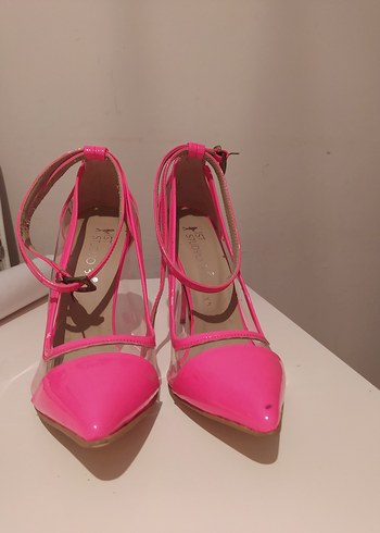 Pembe Stiletto Yılan Desenli Tokalı Kadın Ayakkabı - Görsel 4