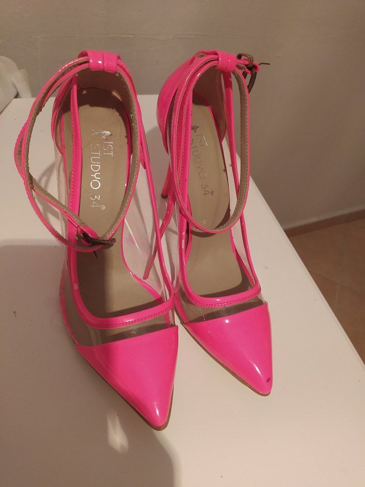 Pembe Stiletto Yılan Desenli Tokalı Kadın Ayakkabı - Görsel 3
