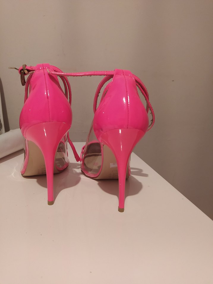 Pembe Stiletto Yılan Desenli Tokalı Kadın Ayakkabı - Görsel 5