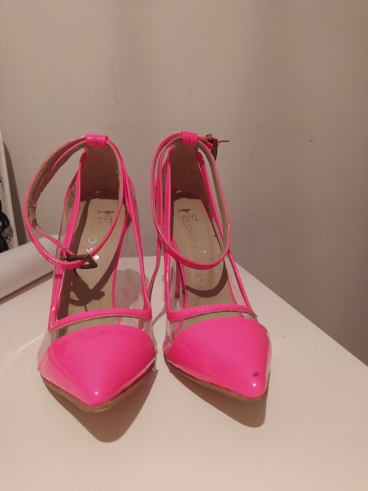 Pembe Stiletto Yılan Desenli Tokalı Kadın Ayakkabı - Görsel 4