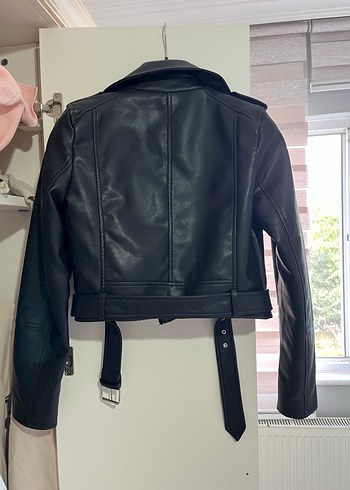 Pull and Bear Pull&Bear Kadın Siyah Deri Biker Ceket