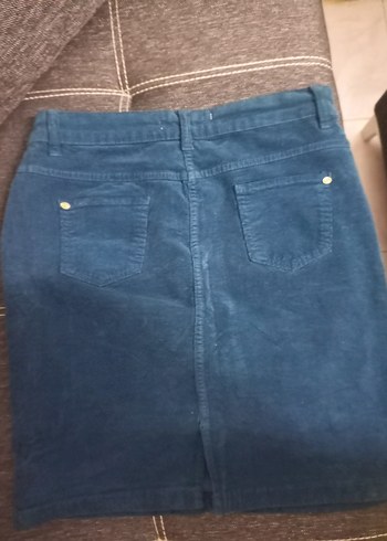 Düğmeli Koyu Mavi Denim Kadın etek - Görsel 3