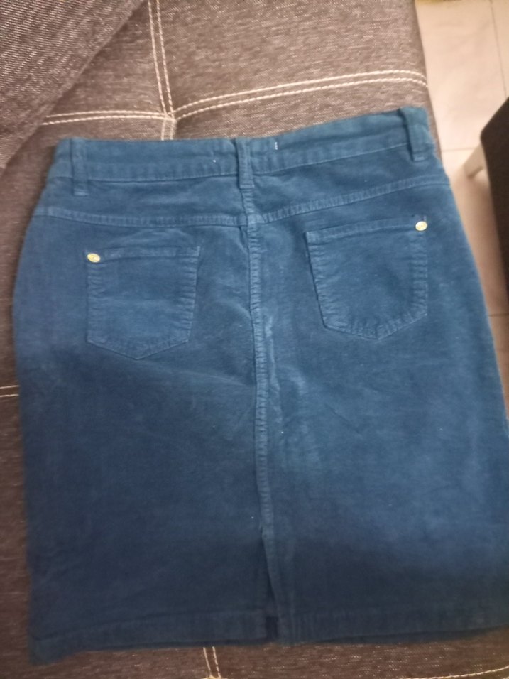 Düğmeli Koyu Mavi Denim Kadın etek - Görsel 3