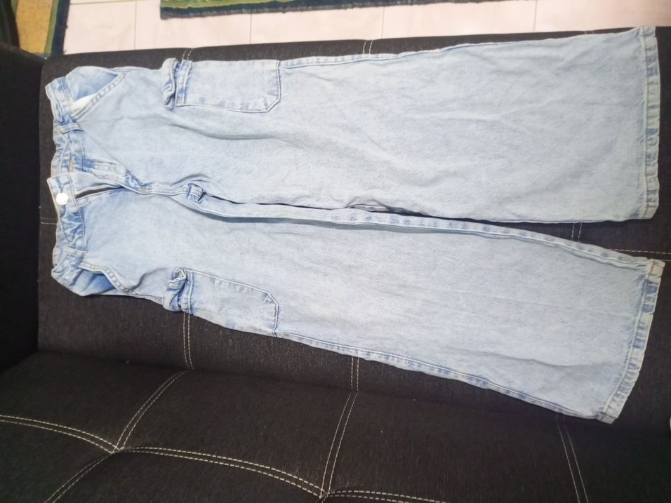 Gri Kemerli Bol Kesim Midi Denim Pantolon - Görsel 3