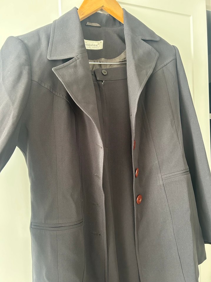 Düğmeli Uzun Gri Kadın Takım Elbise - Görsel 2