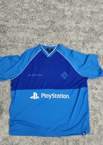 Mavi Playstation Retro Futbol Tisortu