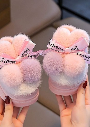 Kız Çocuk Pembe Kürklü Ev Terliği - Görsel 2