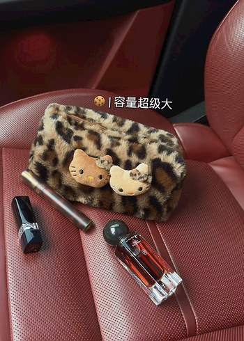 Leopar Desenli hello kitty makyaj çantası - Görsel 3