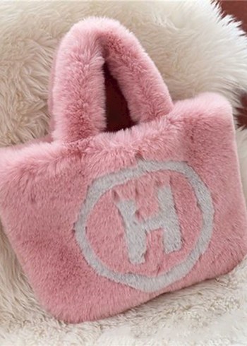 Pembe Kürklü Kadın Omuz Çantası - Görsel 2