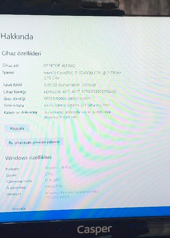 CASPER NİRVANA GRAFİK CANAVARİ_ İ7 _8GB RAM_2GB EK_128SSD+500 HD - Görsel 2