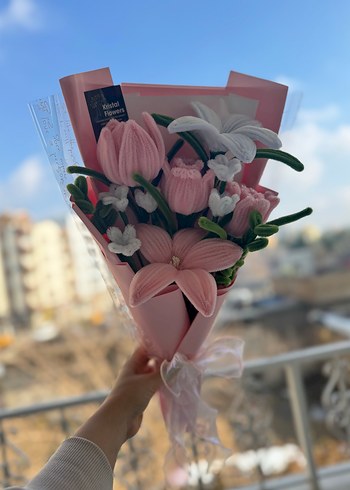 Pembe Karışık El yapımı çiçek buketi - Görsel 3