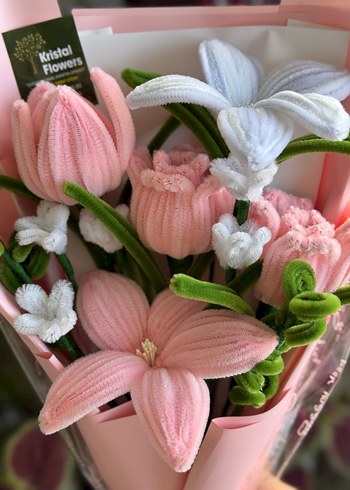 Pembe Karışık El yapımı çiçek buketi - Görsel 2