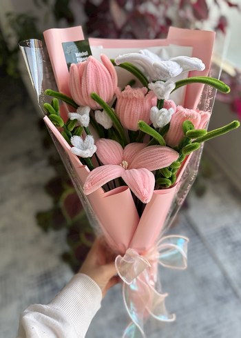 Pembe Karışık El yapımı çiçek buketi - Görsel 4