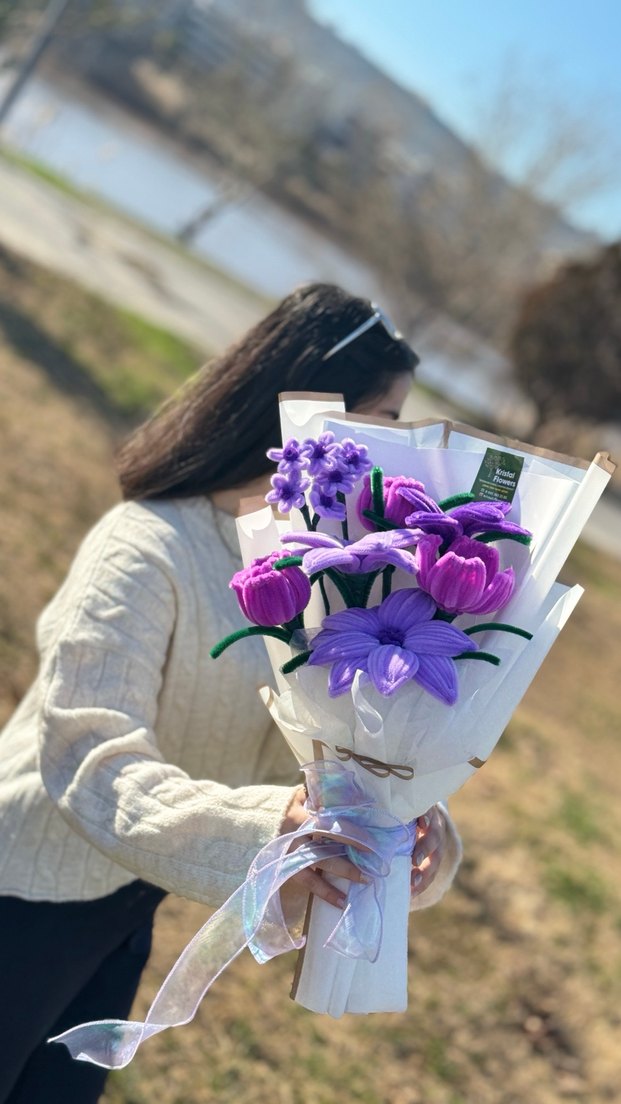 Mor Kadife Yapay Çiçek Buketi - Görsel 2