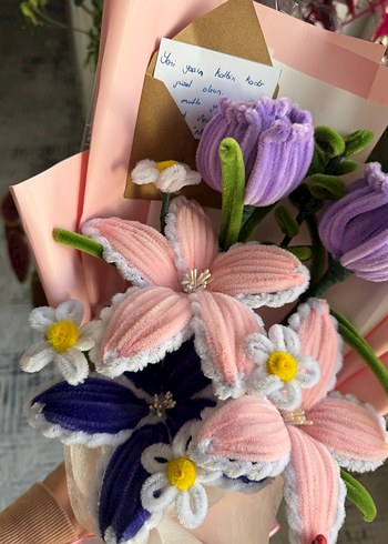 Zambak&Gül el yapımı çiçek buketi - Görsel 2