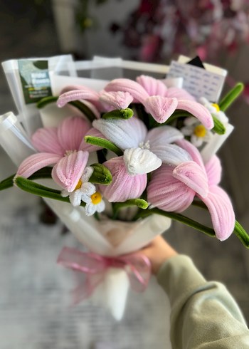 Zambak El yapımı çiçek buketi - Görsel 3