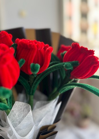 7li Kırmızı El yapımı Gül Buketi - Görsel 2