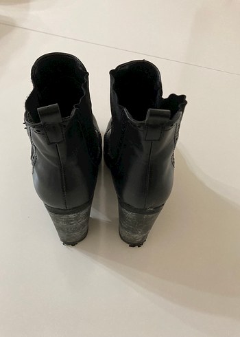 39 Beden siyah Renk Siyah Deri Kadın Gotik Dolgu Topuklu Bot