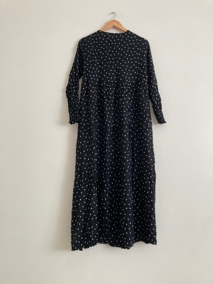 Puantiye Desenli Siyah Uzun Hamile Elbise - Görsel 2