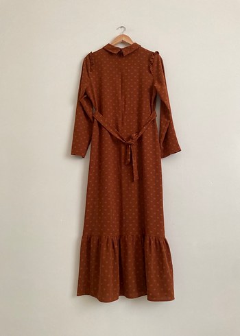 Kahverengi Puantiyeli Uzun Elbise - Görsel 2