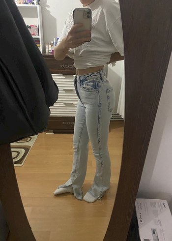 Trendyol & Milla Kadın Beyaz Batik Desenli Denim Jean