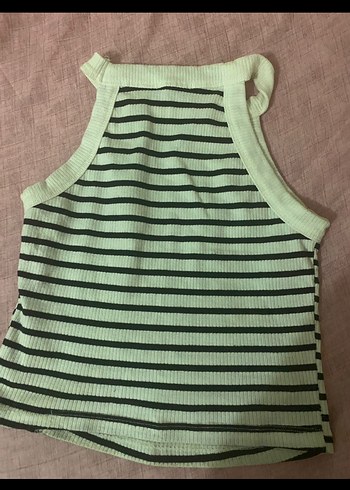 Diğer Kadın Çizgili Kolsuz Yüksek Yaka Örme Crop Top