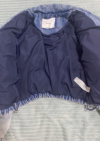 s Beden mavi Renk Gri Batik Desenli Denim Kadın Mont