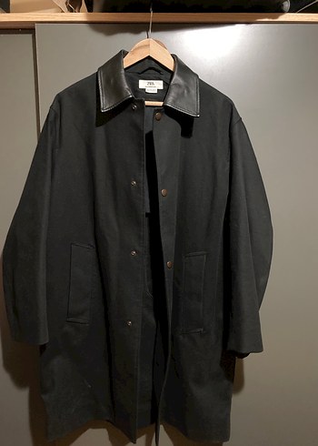 Zara Oversize Trençkot deri ve pamuk S beden - Görsel 6