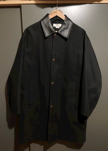 Zara Oversize Trençkot deri ve pamuk S beden - Görsel 5