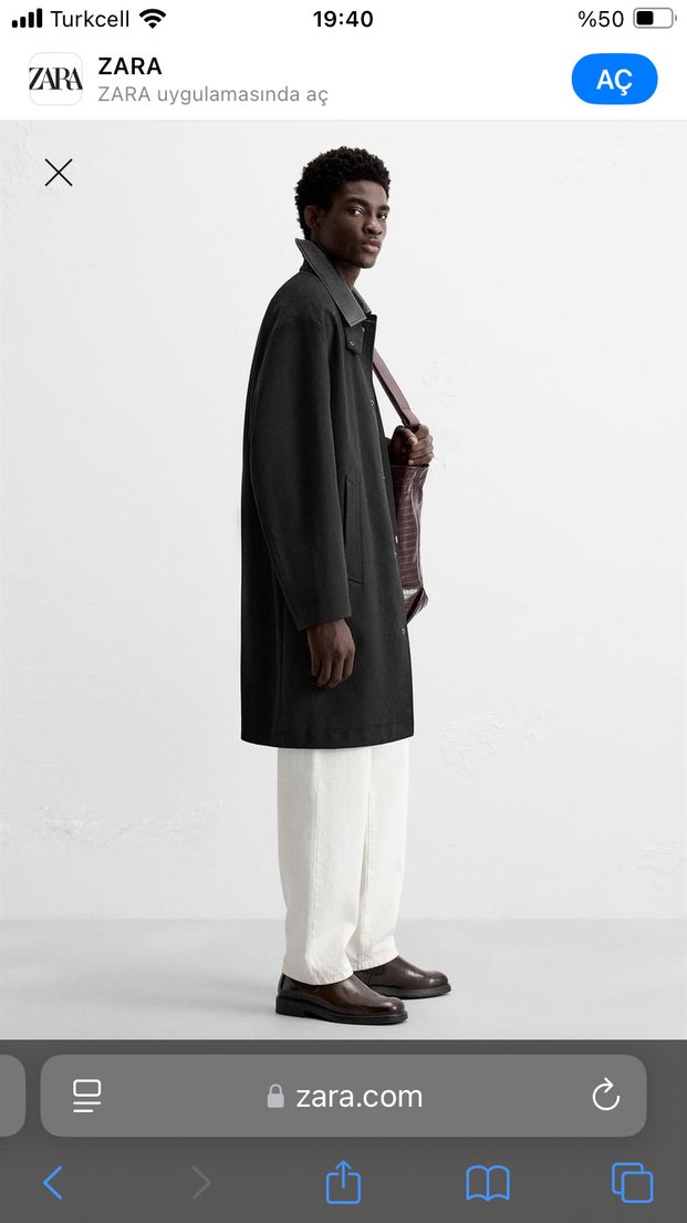 Zara Oversize Trençkot deri ve pamuk  S beden - Görsel 3