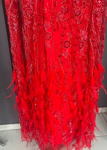 Kırmızı Drapeli Uzun Henna Elbise - Görsel 4