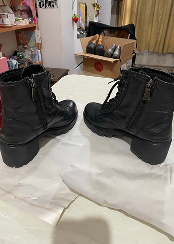 39 Beden siyah Renk Siyah Deri Biker Stiletto Bot
