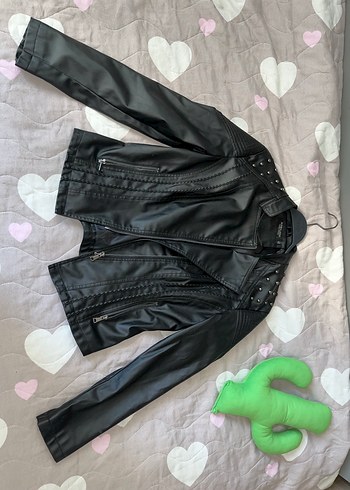Siyah Kadın Deri Biker Ceket