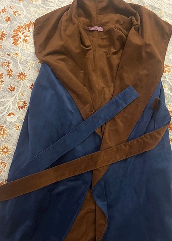 Kahverengi ve Lacivert Uzun Kadın Bornoz - Görsel 2