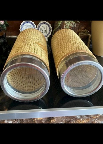 Bej Hasır Kaplamalı Cam Baharatlık Seti - Görsel 2