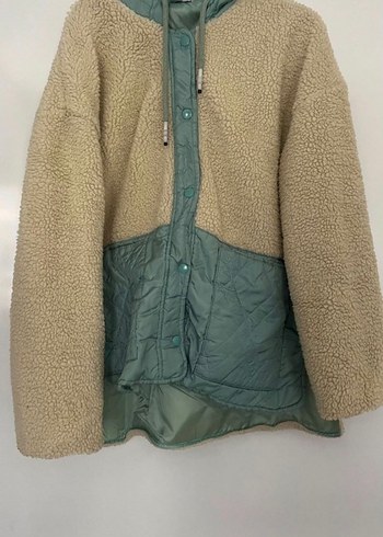 Kapüşonlu, uzun kollu, kısa peluş ceket - Görsel 2