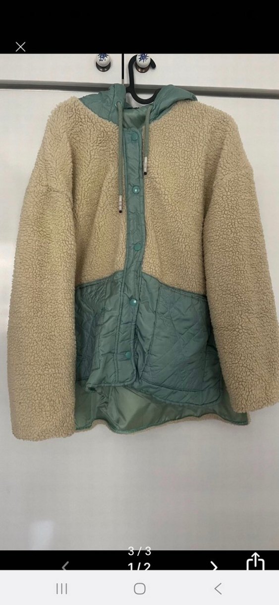 Kapüşonlu, uzun kollu, kısa peluş ceket - Görsel 2