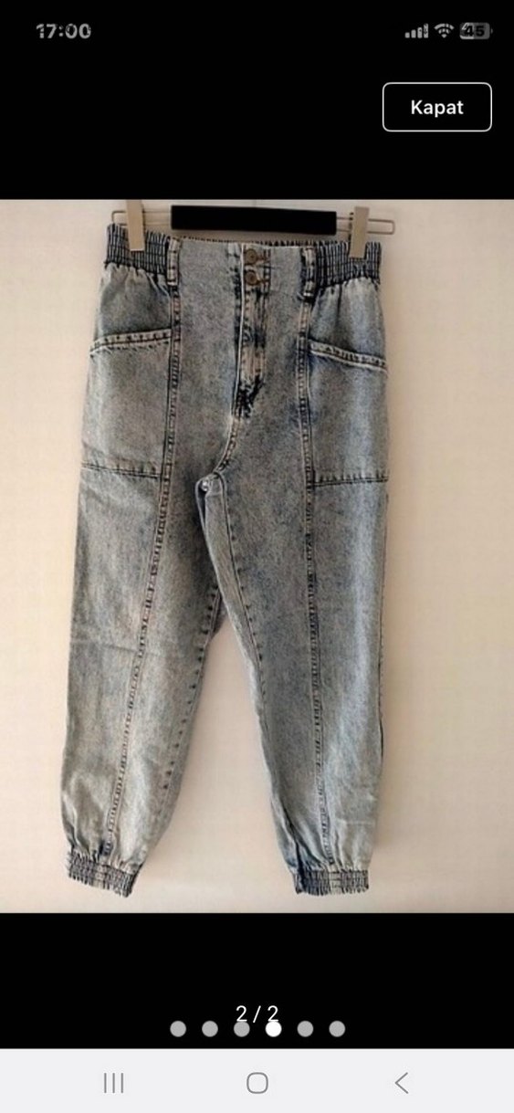 Gri Bol Kesim Denim Kadın Pantolon - Görsel 2