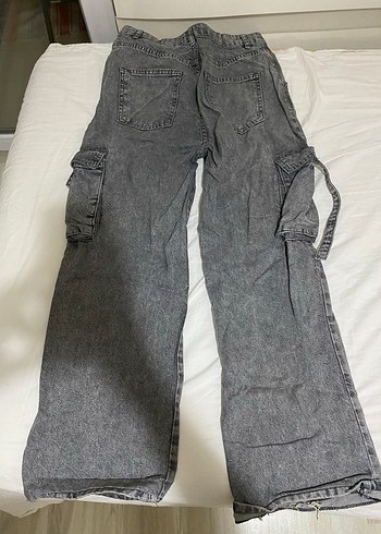 Diğer Gri Bol Kesim Kemerli Kot Pantolon