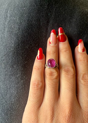 Diğer Gümüş Parlak Pembe Vintage Kadın Yüzük