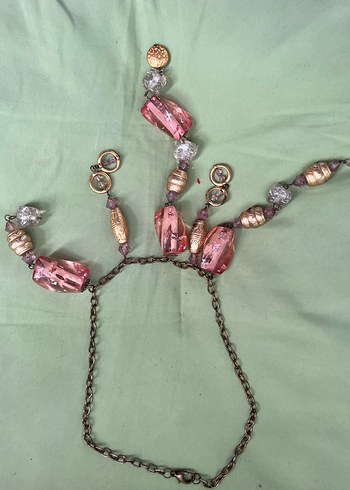 Pembe Renkli Uzun Zincir Detaylı Bohem Kadın Kolye