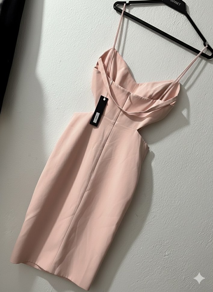 Bej V Yaka İnce Askılı Uzun Elbise - Görsel 3