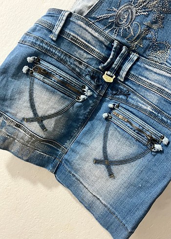 Kadın Kot Mini Askılı Tulum - Görsel 5