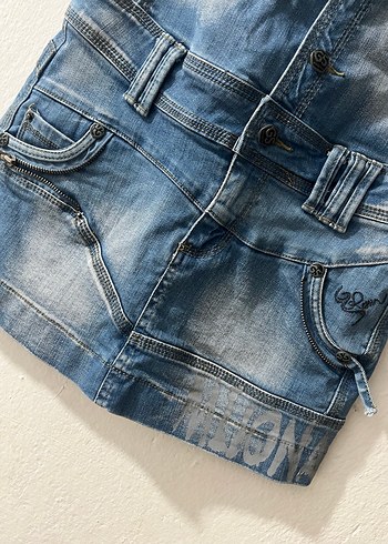 Kadın Kot Mini Askılı Tulum - Görsel 2