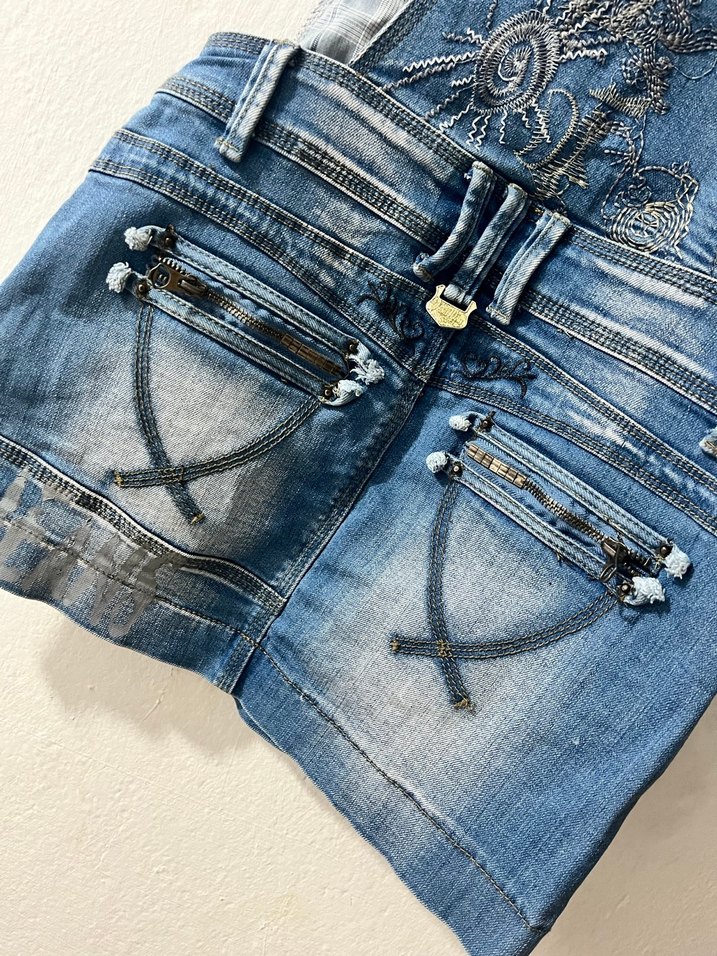 Kadın Kot Mini Askılı Tulum - Görsel 5