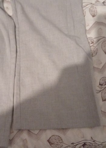 Düğmeli Bej Keten Kadın Kumaş Pantolon - Görsel 3